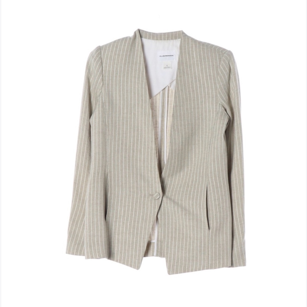 Club Monaco Beige Striped Linen Blazer